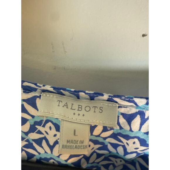 Talbots Woman Crochet Neck Tunic Top 3/4  Long Sleeve Blue White  Beachy size L - Picture 8 of 8